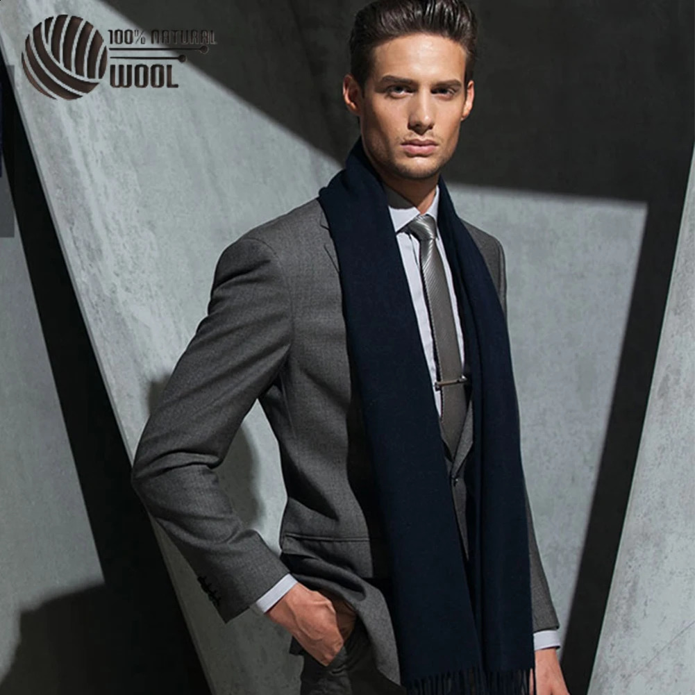 100% Wool Scarf for Men Cashmere Wool Scarf Pashmina Bandana Shawls Winter Women Wool Scarf 30*180CM 240909