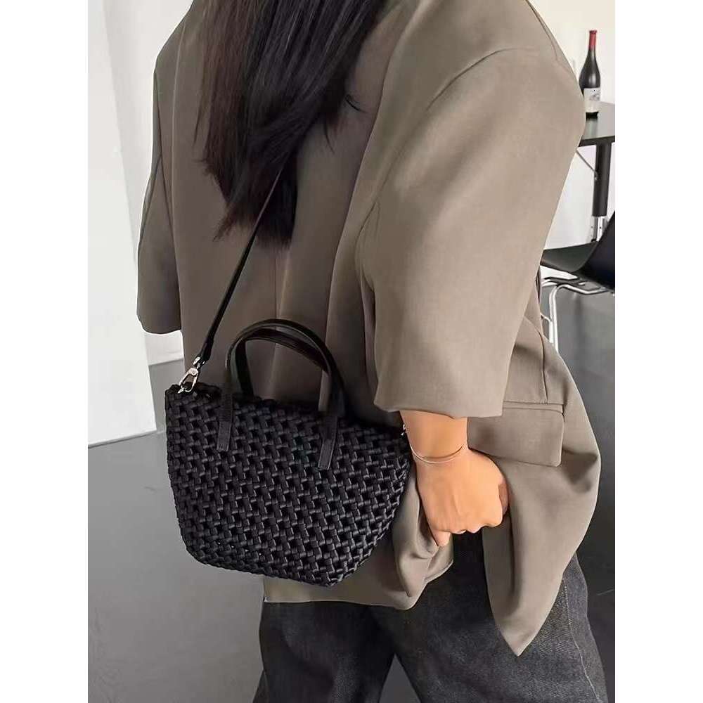 High Quality Hollow Out Woven Handmade Bucket Women's Handbag Female Shoulder Messenger Lady Purse Fashion Composite Bag
