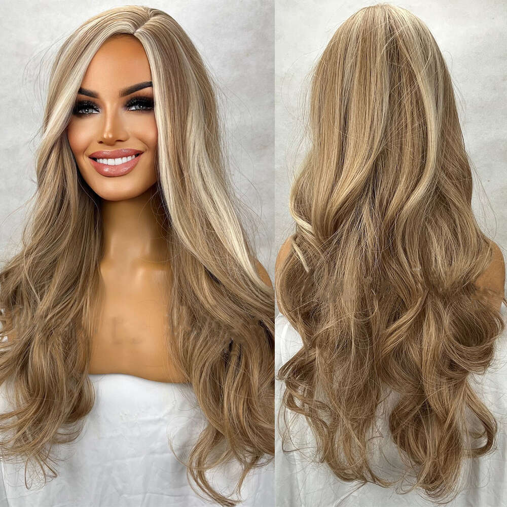 Honey Blonde Ash Highlights Balayage Synthetic Wigs 26 Inch Long Women's Center Parting Lace Front Wig Heat Resistant Fiber