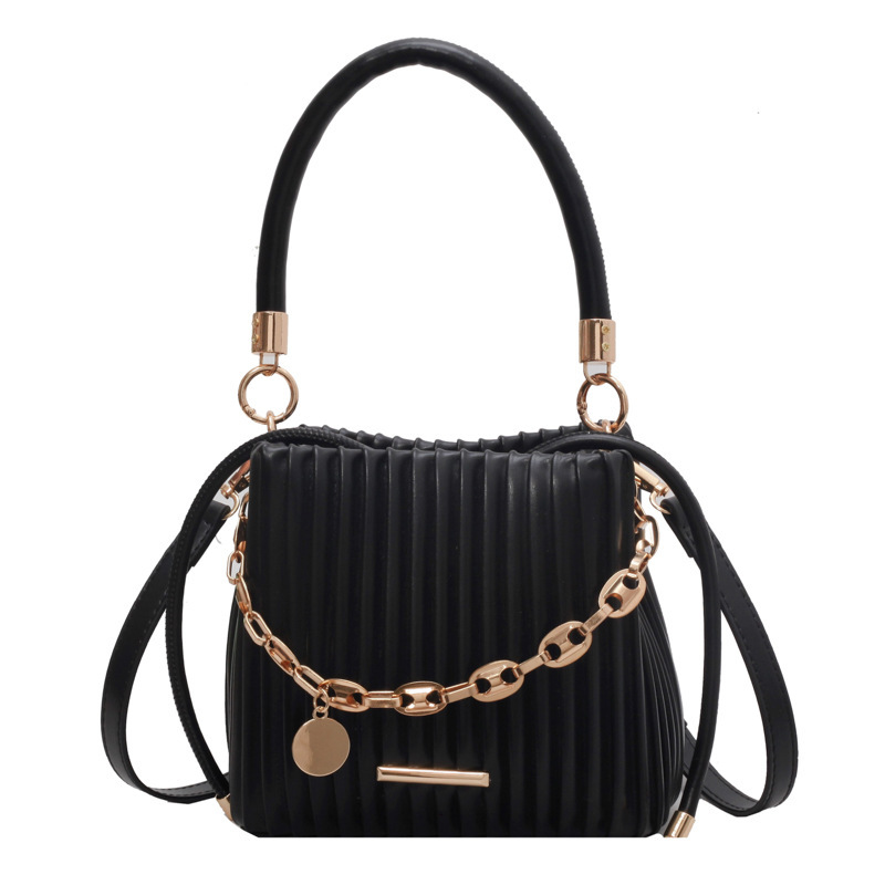 Handheld Pleated Bag Women's Bucket Bag One Shoulder TLXT Crossbody Bag Pleated Leather Crossbody Bucket Purse with Adjustable Strap