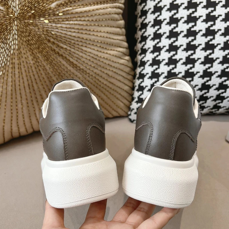 Unisex Cowhide Thick Soled Casual Women's All Genuine Leather Sports Men's Shoes sneakers2024