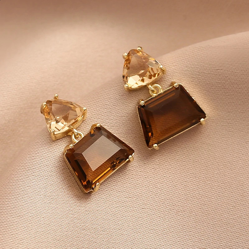 Trendy Cubic Zirconia Copper Drop Earrings For Women Girls Brown Crystal Pendant Earring Party Birthday Daily Jewelry 240906