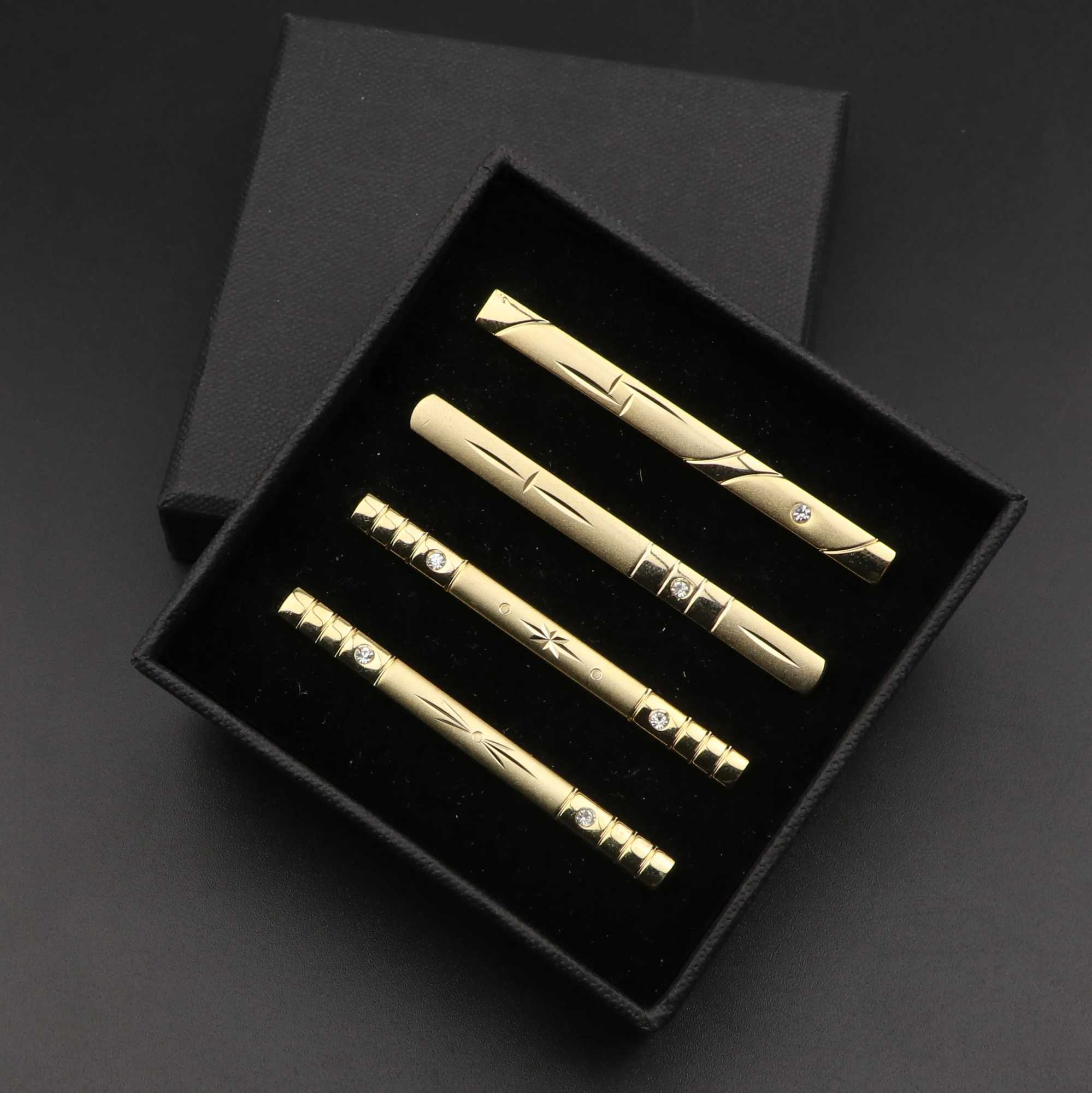 4 mens metal tie clips with gift box bright gold chrome plated stainless steel jewelry necklace clip W240914