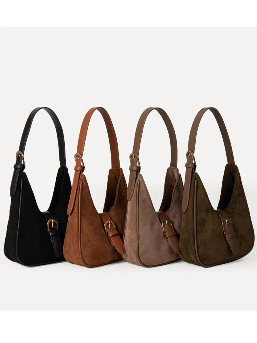 Fashion Korean Autumn Patchwork Shoulder Bags Ladies Faux Suede Underarm Bag Casual Street Tote Simple Vintage Handbags 240913
