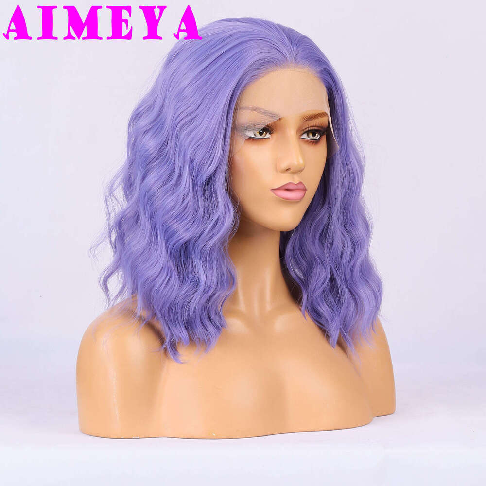Lace Front Purple Wave Wigs For Women Girls Heat Resistant Synthetic Hair Short Bob Daily Use Cosplay Wig