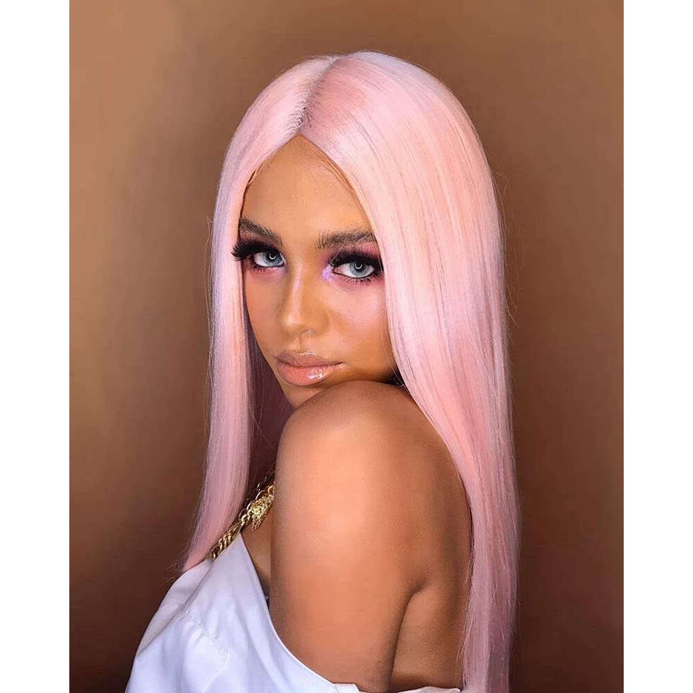 Pastel Pink HD Lace Front Wig Long Straight Synthetic Frontal Wigs For Women Natural Haire Hair Replacement Daily Cosplay