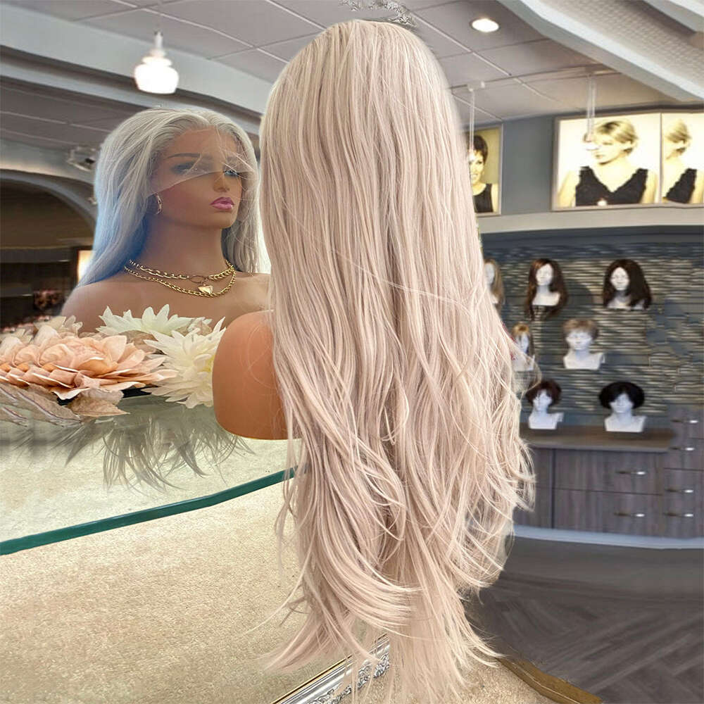 Heat Resistant Synthetic Hair Grey Front Wig Natural Straight Transparent Lace Wigs Long Thick Perfect For Daily Use/Party