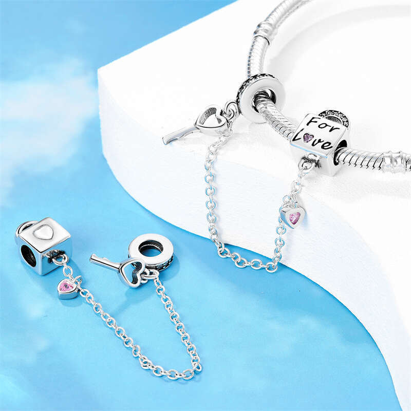 925 Sterling Silver Eternal Love Crown Lock key Charms Beads Fit Original Bracelets DIY Jewelry Valentine's Day Gift