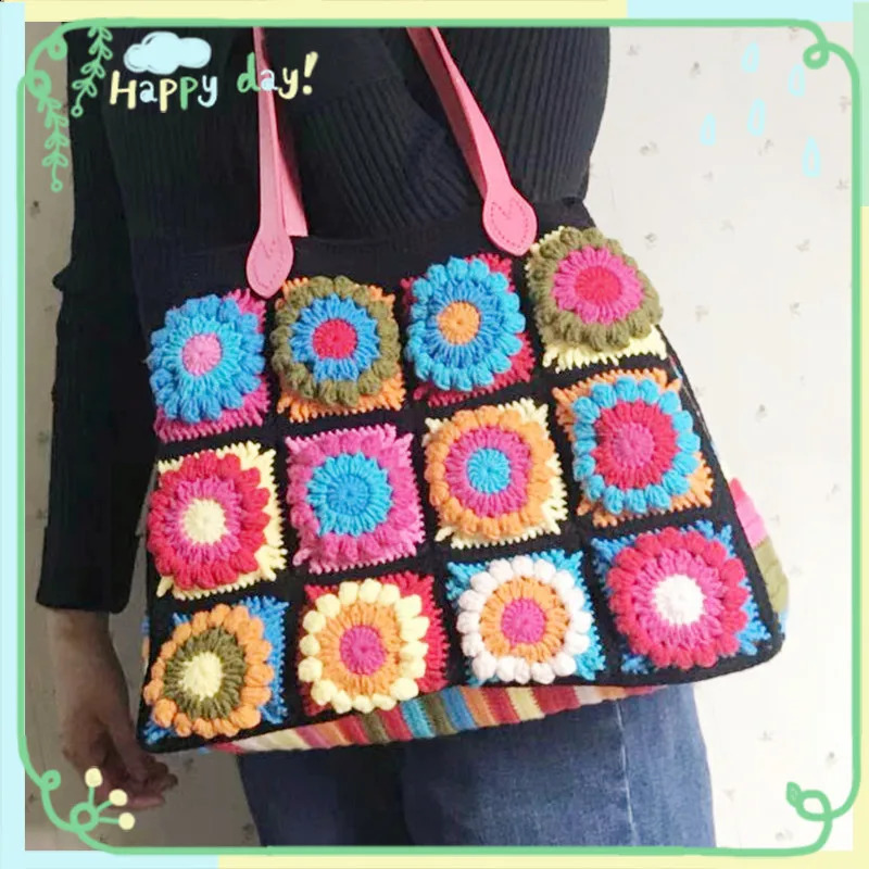 Hand woven shell shaped handbag with grandma grid pattern casual bag suitable for womens shopping and storage bags 240913