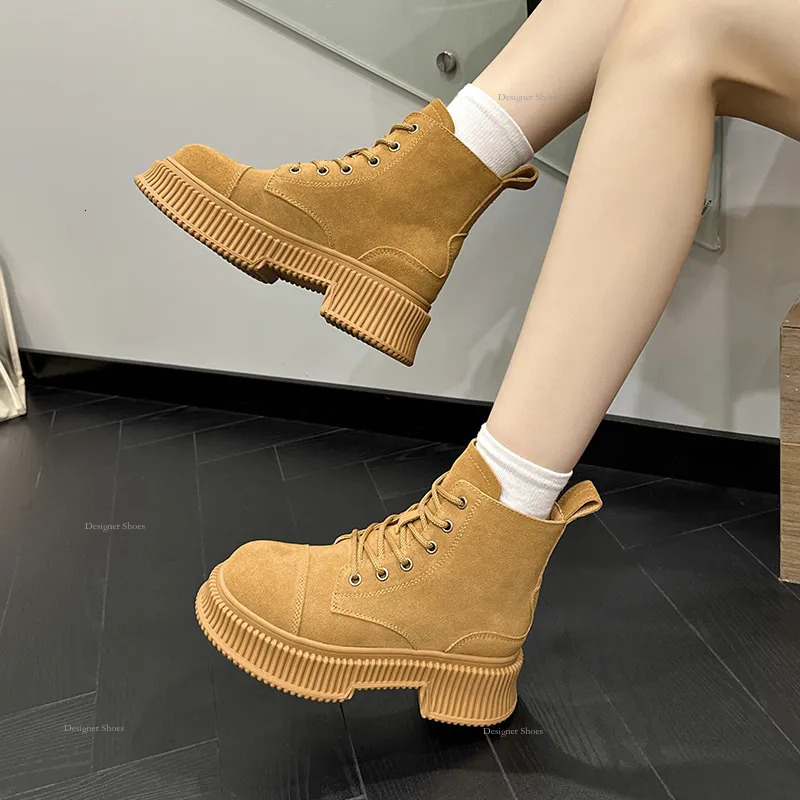Yi Sister Xuan With The Big Yellow Boots British Style Retro Ankle Boots Desert Tooling Leather Within The Increase Martin Boots Women in