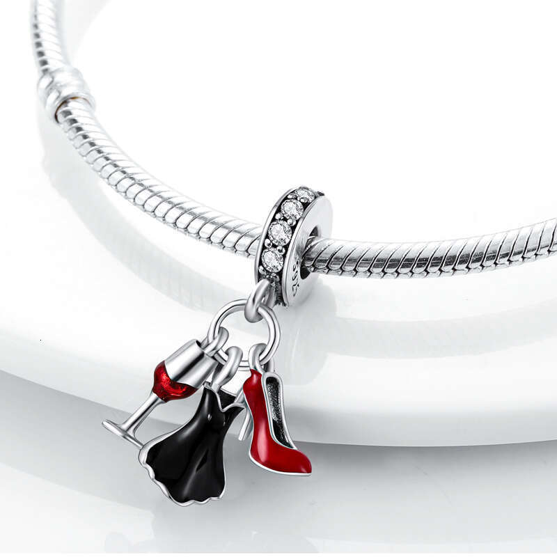 925 Real Sterling Silver Strawberry Lipstick Ladybird Red Charms Bead Fit Original Bracelets For women DIY Jewellery