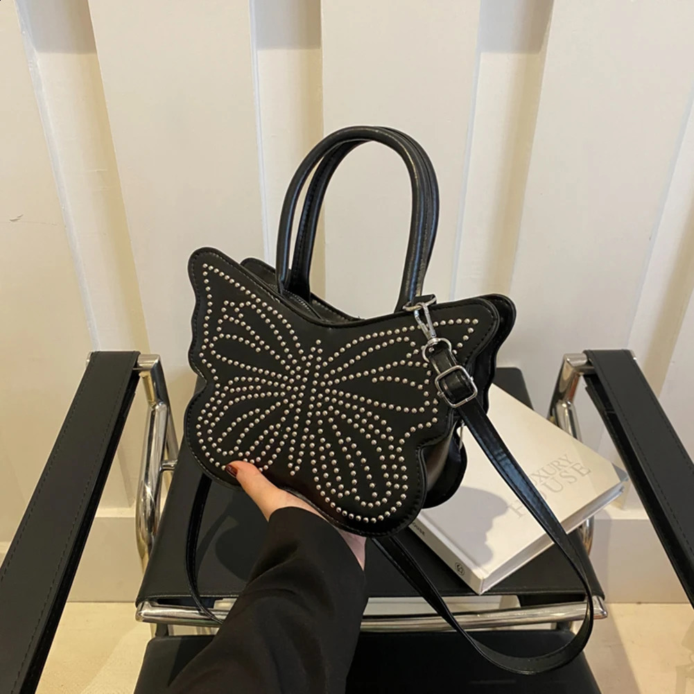 Butterfly Creative Womens Fun Bag Silver Black Handbag Coin Wallet Chain Shoulder Bag Rivet Cross Body Bag 240912