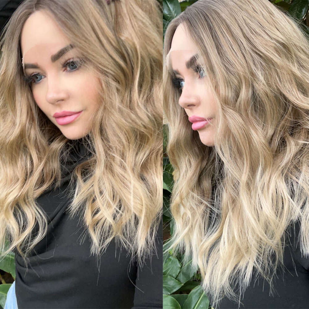 High Quality Synthetic Wigs Light Brunette Blonde Front Wig HD Transparent Lace Natural Wave Heat Friendly Fibres Thick