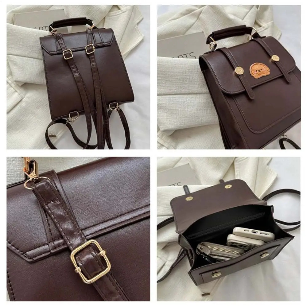 Plush dog British style backpack cartoon animal Korean style student backpack full set PU leather shoulder bag 240912
