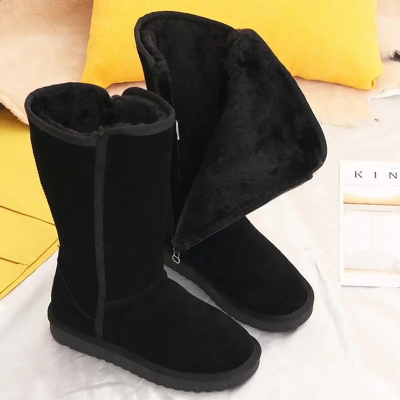 Women Suede Leather Warm Snow Boots Winter Causal Plush Fluffy Anti-cold Zipper Boots Plus Size 42 Women Platform Shoes 240904