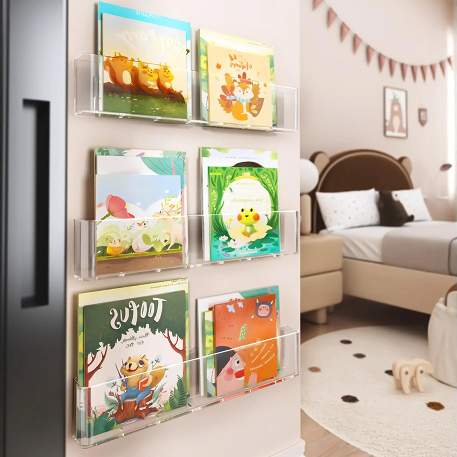 Kids Bookshelf Wall Mounted Clear Floating Bookshelf Book Display Vinyl Display Record HolderMagazine RackPicture Ledge Shelf 240907