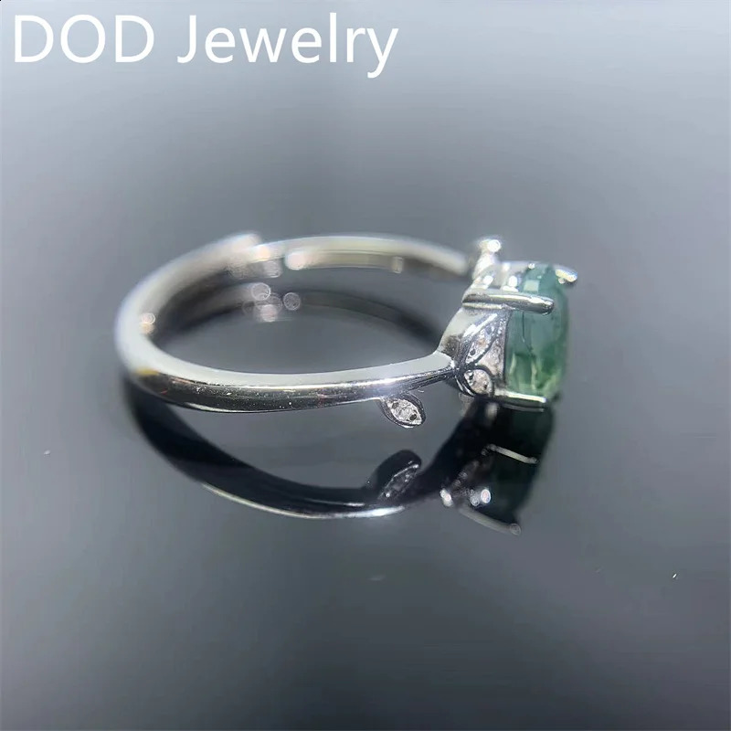 Womens Silver Ring 5X7mm Oval Cut Moss Agate Cluster Halo Engagement Rings In 925 Sterling 240906