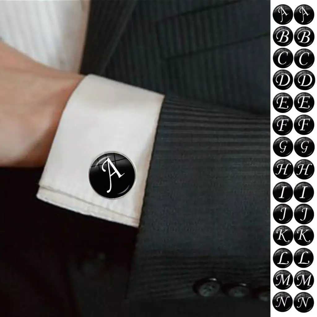 26 letter personalized mens tie clip and cufflink set shirt set cufflink wedding jewelry Fathers Day gift W240914