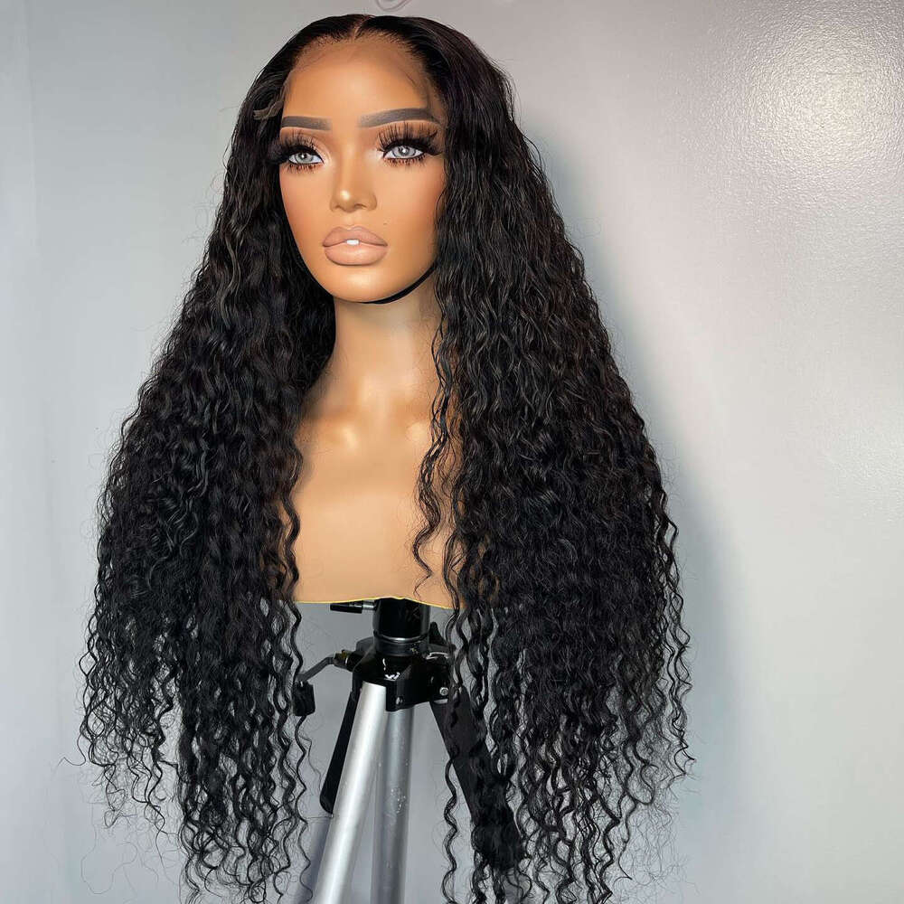 26" Long Curly 30% Human Hair Synthetic Natural Color Loose Cury Lace Front Wig Heat Friendly Fiber 180%