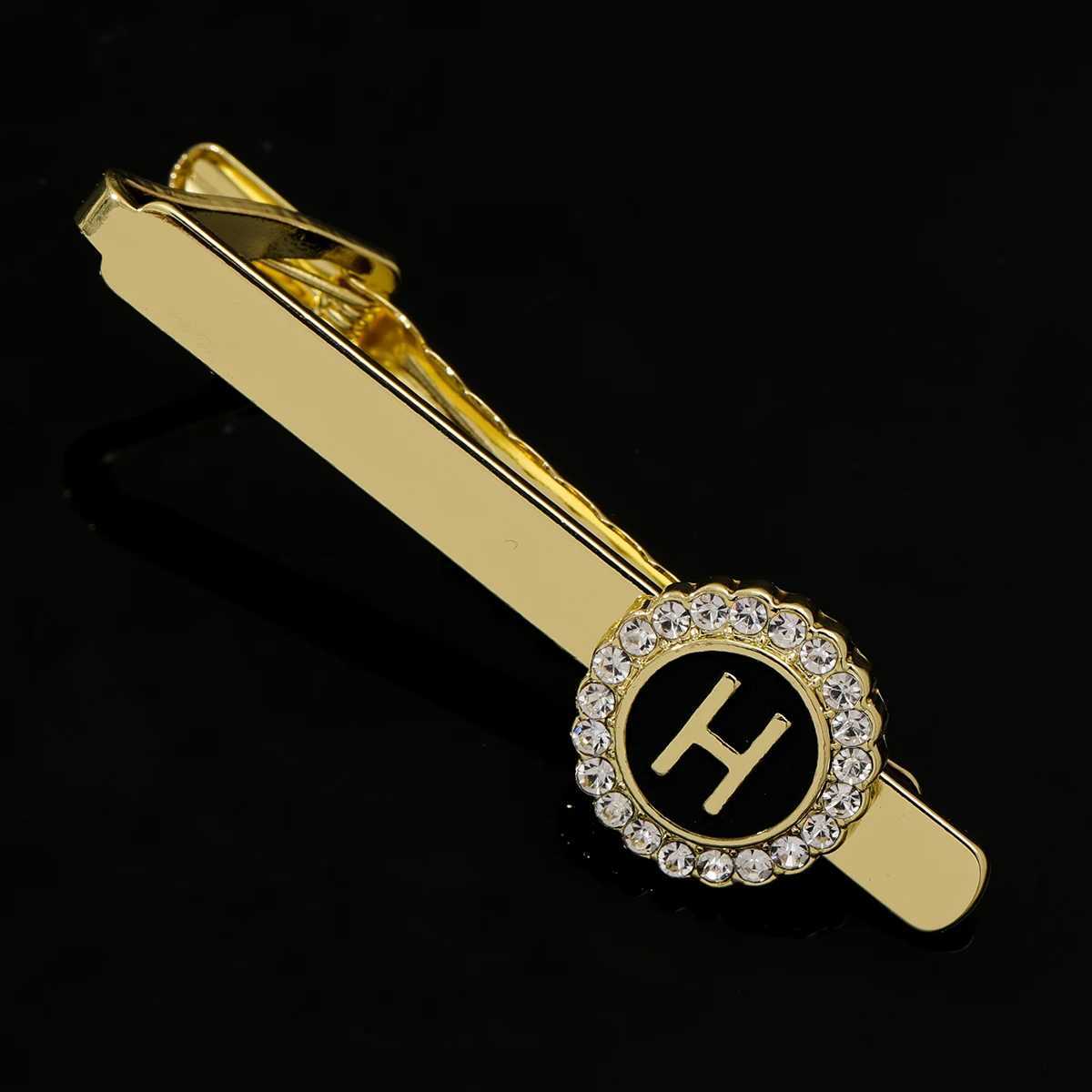 26 Letters Capital Initial A-D-G-Z Tie Clip with Crystal Pattern Surrounding Gold Suitable for Boys Business Official Jewelry Gifts W240914