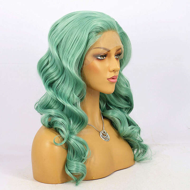 AIMEYA Mint Green Natural Haire Heat Resistant Body Wave Synthetic Lace Front Cosplay Party Wig Drag Queen
