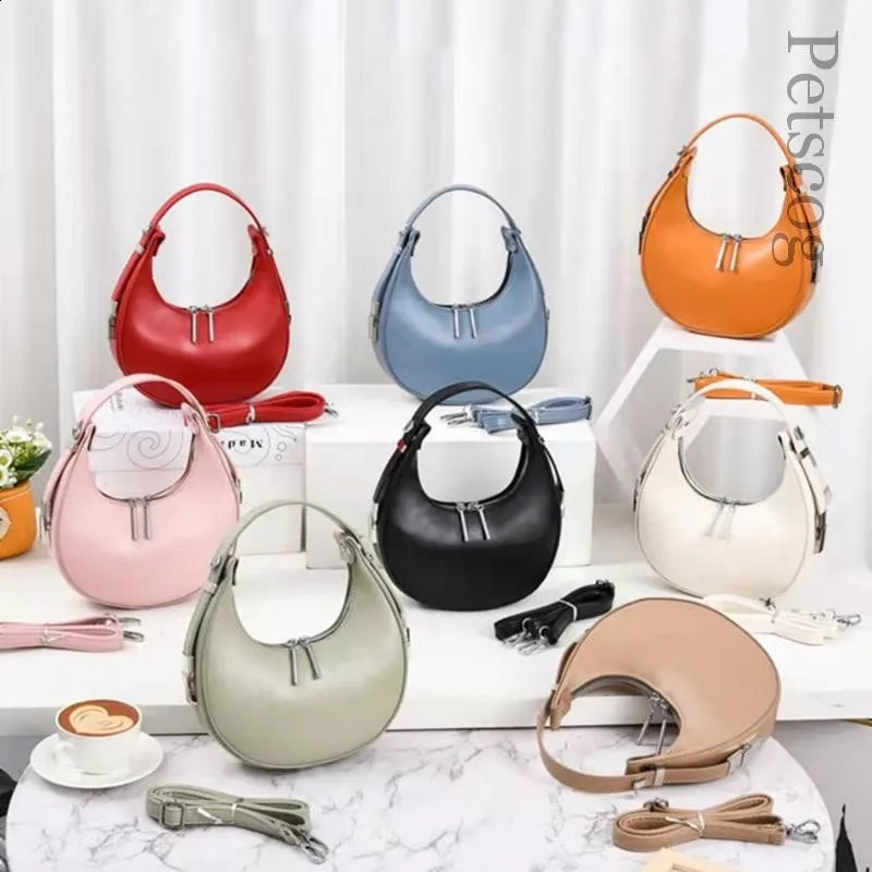 Petscog Handbags For Women Vintage Leather Clutch Bag Half Moon Underarm Shoulder Bags Fashion Handle Bag Female 240913