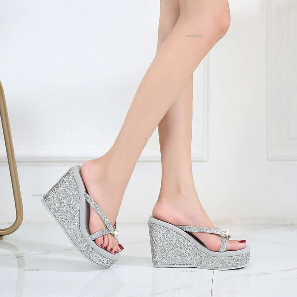 Summer New 2024 Women's Super Heel Slippers With Sparkling Crystal Herringbone High Heels s