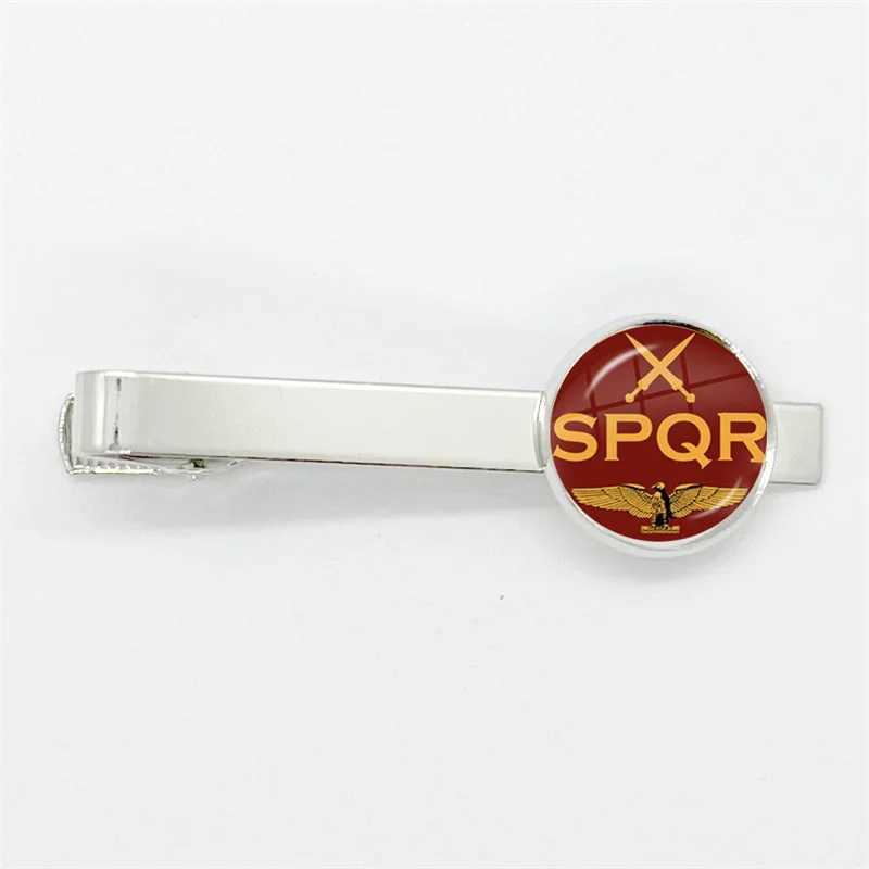 Spqr Roman Empire Legion Glass Tie Clip Silver Tie Clip Mens Charm Jewelry Gift W240914