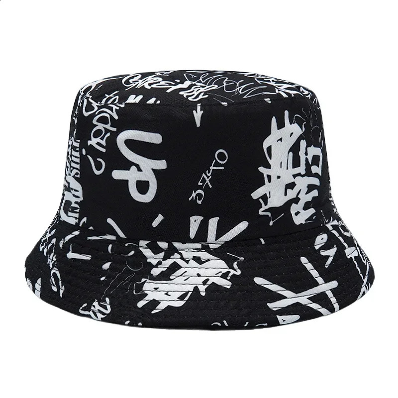 2024 SpringSummer Number Graffiti Sunproof Hat Reversible letter Print Bucket Big Brim Unisex Outdoor Fisherman Cap 240906