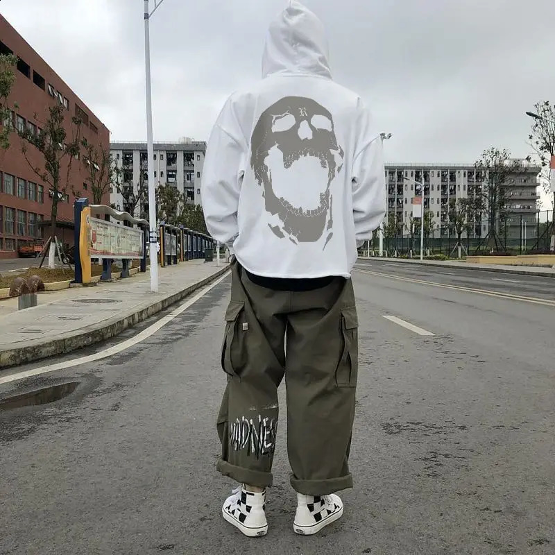 High Street Style Dragon Bone Skull Head Print Autumn/Winter Hoodies Mens Large Loose Fashion Sweatshirts Y2k Couple Top 240906