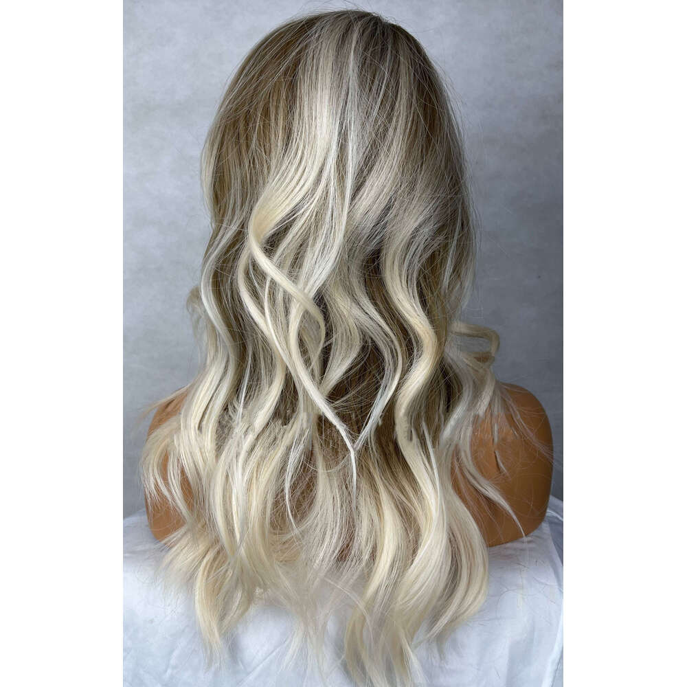 Synthetic Fiber Ash Blonde Balayage Highlights Wavy Side Parting Lace Front Womens Wig Heat Resistant Daily Use/Party 150%