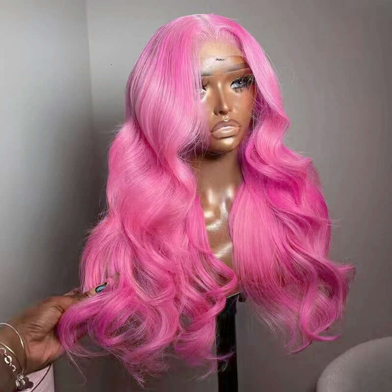 Lace Front For Women Girls Middle Part Long Body Wave Pink Heat Resistant Syntheic Daily Cosplay Party Wig