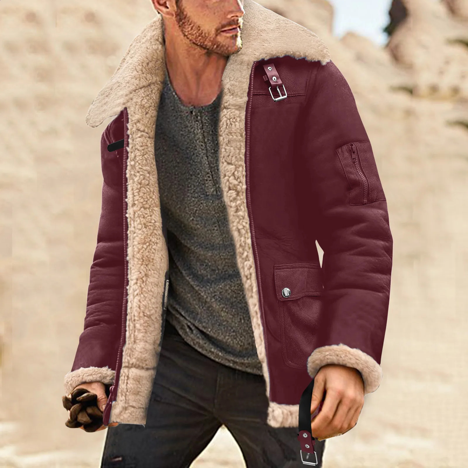 mens jacket lightweight Mens Fashion Simple Winter Coat Lapel Long Sleeve Padded Leather Vintage Thicken chaquetas 240905