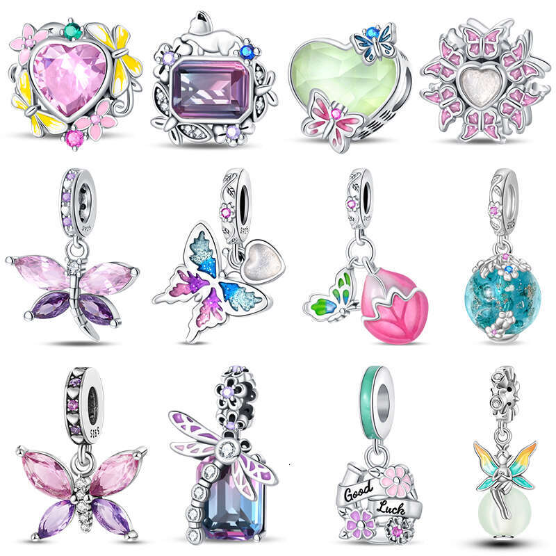 New 925 Sterling Silver wers Gem Butterfly Charms Beads Fit Original Bracelet DIY Warm Birthday Jewelry Gift
