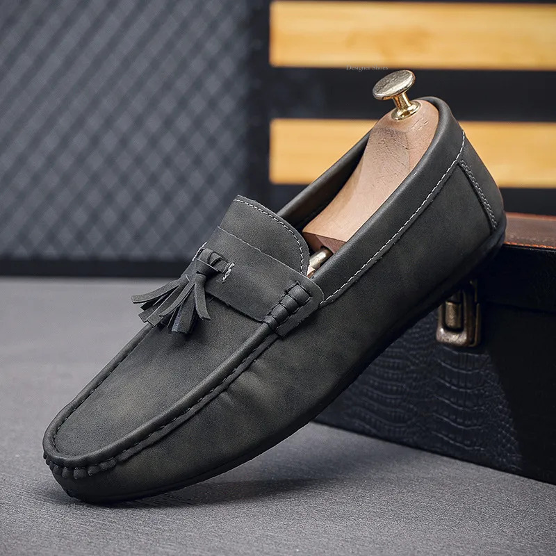Shoes Men's Douban Casual Single Shoes Leather Shoes Low Hemp Set Feet Tassel Trendy One Step Driving Shoes Free Of Mail