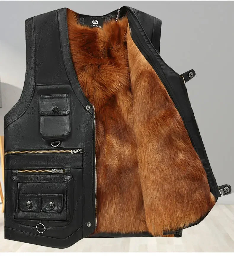 mens FAUX PU leather jacket loose top classic black sleeveless motorcycle jacket size mens business casual vest D16 240913