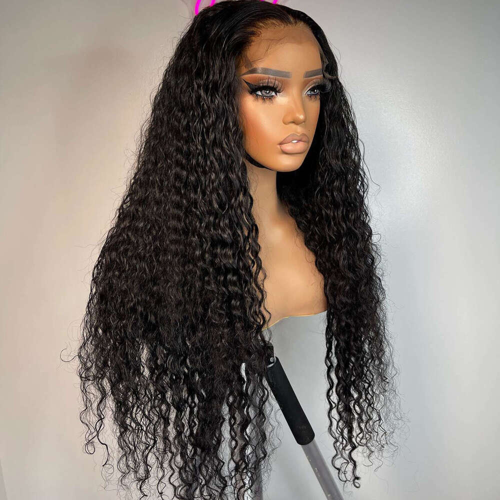 26" Long Curly 30% Human Hair Synthetic Natural Color Loose Cury Lace Front Wig Heat Friendly Fiber 180%
