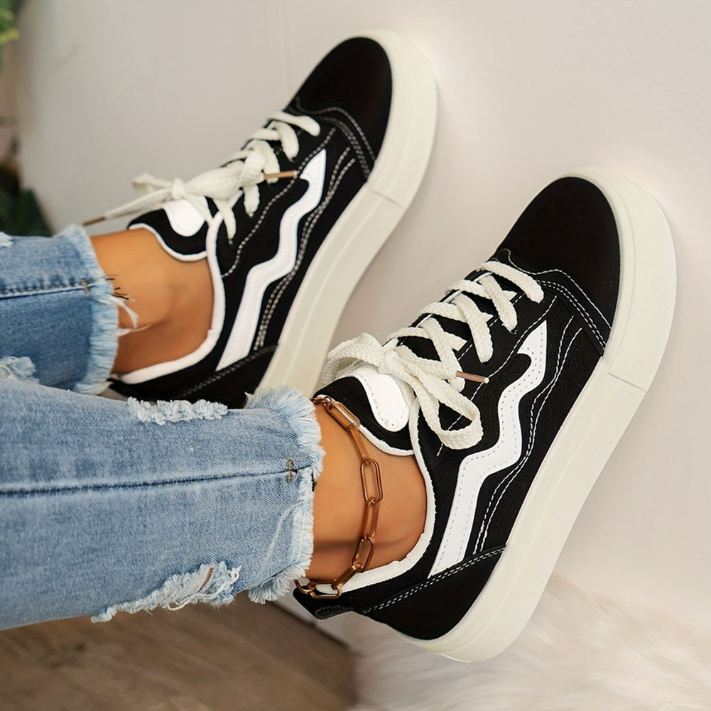 2024 Spring Summer Women's Canvas Casual Lace Up Platform Sneakers Flat Comfy Sports Shoes