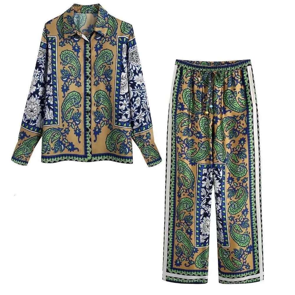 Fashion Women's Print Pama Set 2 Pieces With Pants Spring Ladies Sleepwear Long Sleeve Pijama Women Can Be Wear Outside 2024