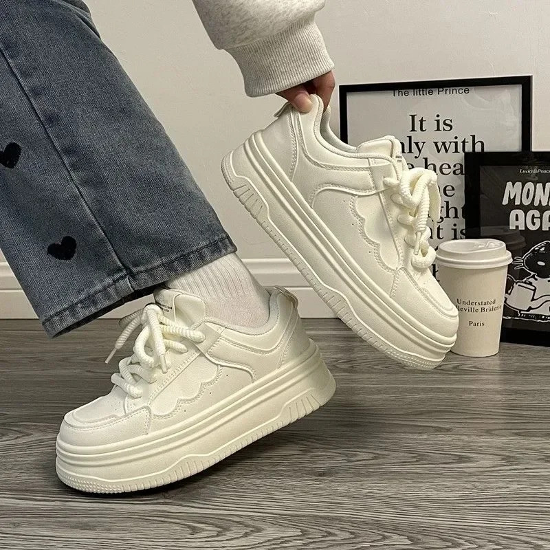 New U Leather Women's White Casual Woman Vulcanize Sneakers Women 2024 Sport Walking Running Platform Flats Shoes D77