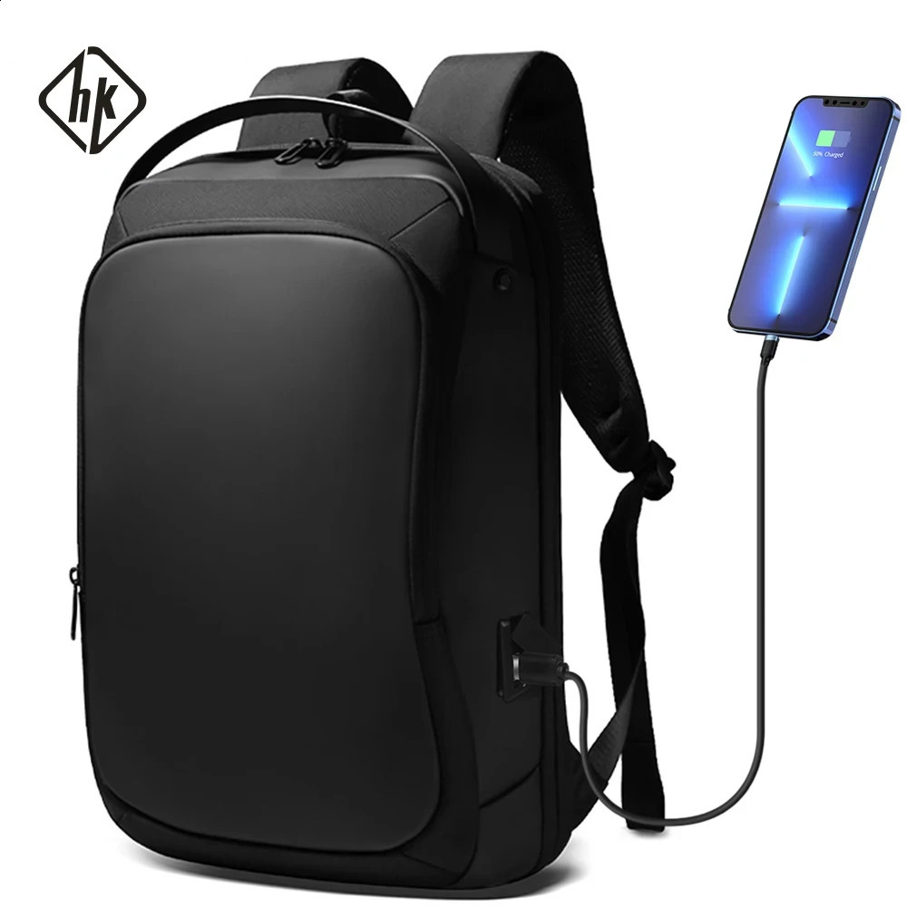 HcanKcan Business Backpack Mens 15.6 Laptop Backpack Casual Large Capacity Male Pack USB Charging Waterproof Backpacks For Man 240913