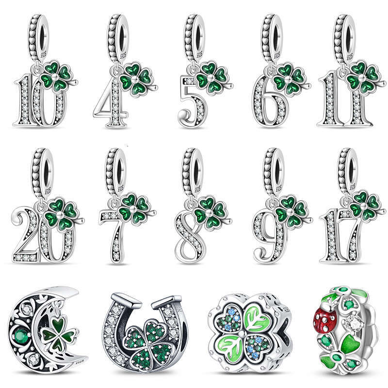 New 925 Sterling Silver Lucky Number Four Leaf Clover Series Charms Beads Fit Original Bracelet DIY Birthday Jewelry