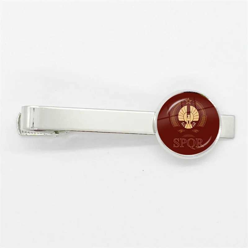 Spqr Roman Empire Legion Glass Tie Clip Silver Tie Clip Mens Charm Jewelry Gift W240914