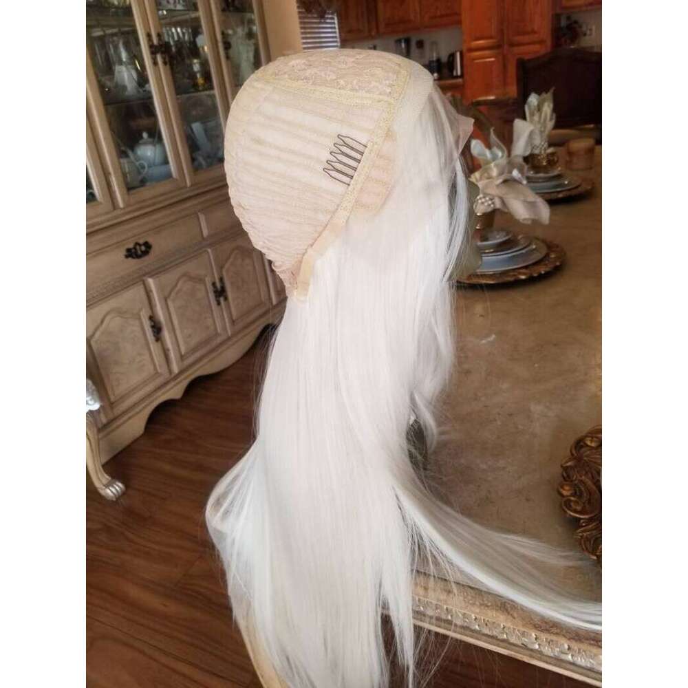 White Blonde Synthetic Natural Straight Platinum Lace Front Wig 13X4 Heat Resistant Fiber