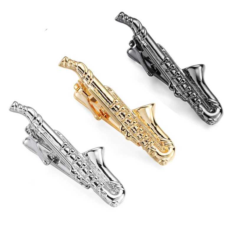 New copper material music tri color saxophone tie clip fashionable mens wedding tie clip clothing accessories wholesale W240914