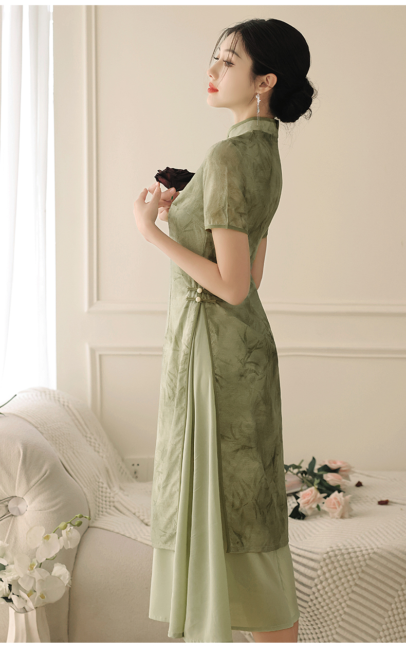 New Hanfu Style Green Qipao High Quality Chinese Cheongsam Dress