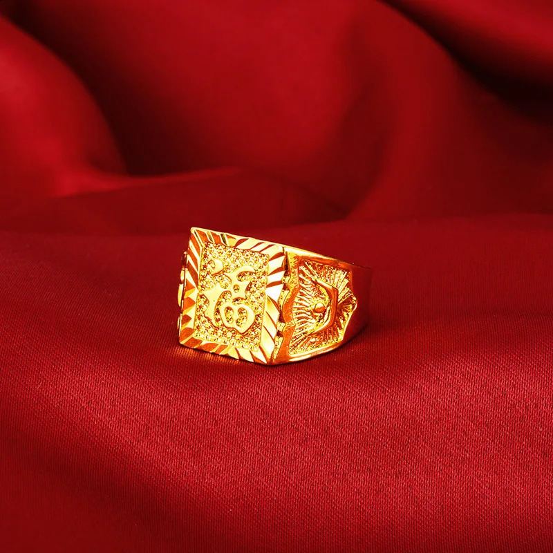 High quality AU999 gold ring rich mens 24K pure tycoon jewelry boss wealth gift 240912