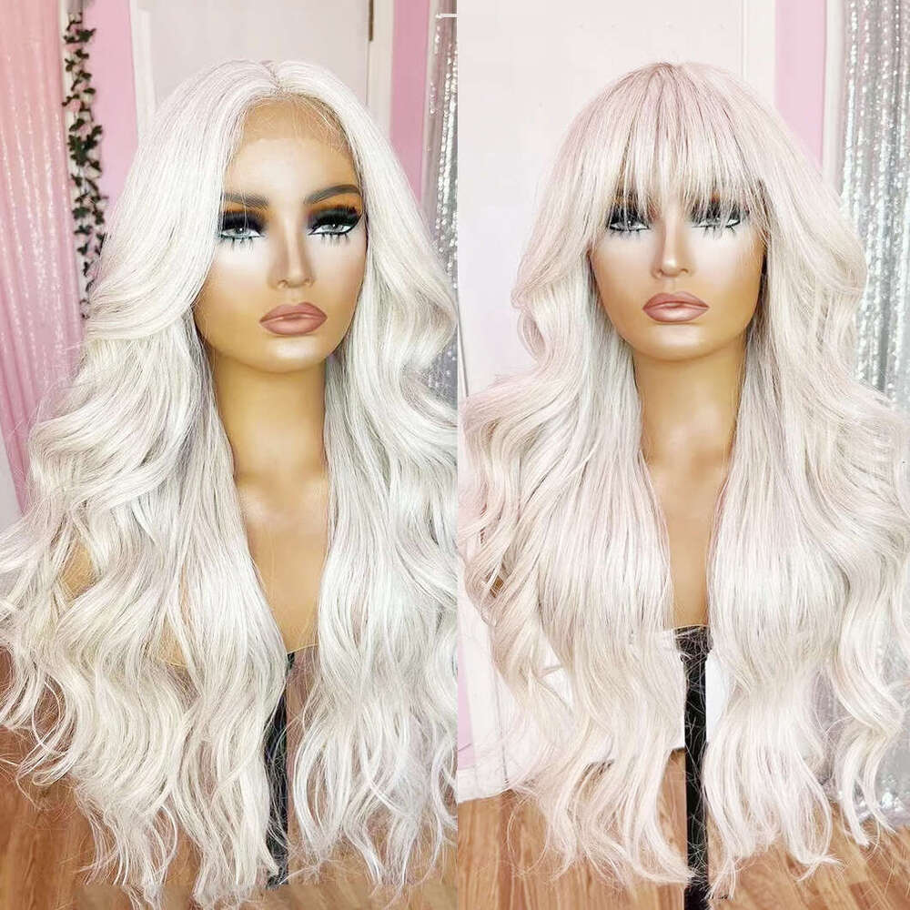 AIMEYA Platinum For Women Long Body Wave Lace Front Wigs Heat Resistant Synthetic Hair Blonde Wig Daiy Use Cosplay
