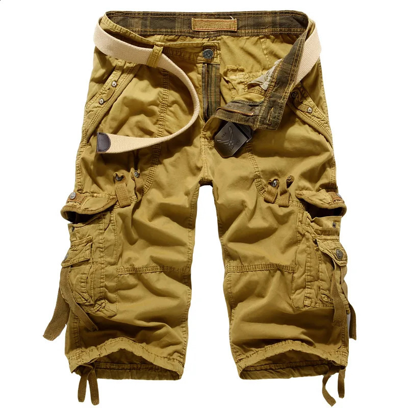 Korean Version of Mens Loose Multi Pocket Workwear Pants Washed Cropped Pants Cropped Pants Loose Cotton Pants 240913