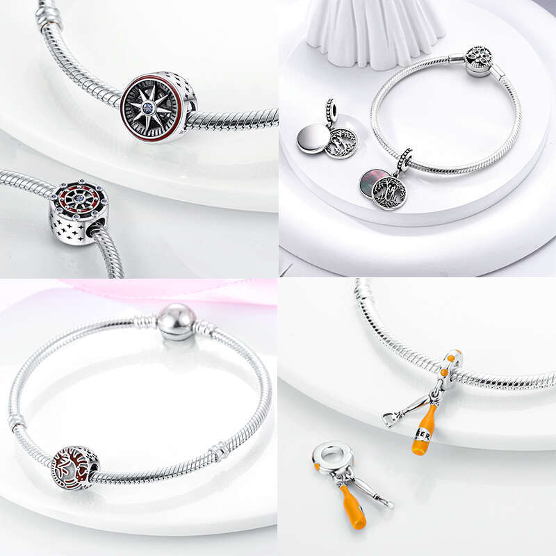 925 Silver Cup Collection Coffee Afternoon Tea Wine Glass Pendant Fit Original Bracelet Charms Bead Necklace DIY Jew